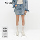 MO&Co.牛仔短裙2025春新品重工鉆飾彩繪藝術(shù)洗褪做舊棉質(zhì)MBE1SKT040 牛仔藍色 L