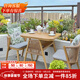 紫葉（ziye）陽(yáng)臺桌椅現代簡(jiǎn)約藤椅三件套組合茶桌椅可收納休閑桌椅一桌兩椅 1長(cháng)方桌+2椅【原木色鋁座含坐墊】