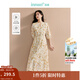 茵曼（INMAN）【商場(chǎng)同款】亞麻再生纖維碎花裙2025春秋女裝新品系帶領(lǐng)連衣裙 落葉黃 M