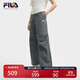 FILA 韓素希同款|斐樂(lè )官方女裝小狐貍梭織長(cháng)褲2025夏季新款時(shí)尚收口褲 綠木灰-DY L 170/70A/L