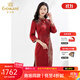 喬萬尼新品旗袍喜宴禮服重磅手工刺繡連衣裙收腰EI3E248101 棗泥紅 M