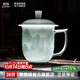 景德鎮（jdz）陶瓷家用中式手工長(cháng)城茶杯茶具帶蓋辦公泡茶杯喝茶水杯送長(cháng)輩禮物 影青浮雕山水茶杯