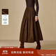 茵曼（INMAN）茵曼2025冬女裝新款美拉德燈芯絨A字百褶中長(cháng)傘裙半身裙 深咖色 S