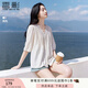 香影【王楚然明星同款】白色娃娃衫上衣女夏含亞麻小衫淡人薄v領(lǐng)襯衫 米白 M 160/84A/95-110斤