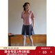 獨束大碼女裝復古POLO領(lǐng)收腰顯瘦T恤女夏季新款微胖mm休閑百搭上衣 桃粉色 L （尺碼：2）