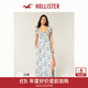 HOLLISTER25秋款法式一字肩露肩小飛袖連衣裙女裝359-5298 藍色碎花 XS (84A)短版