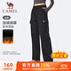 駱駝（CAMEL）加絨運動(dòng)工裝女褲寬松直筒休閑衛褲子 J25CAVL6020 幻影黑 XXL