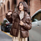 CamalgOripu皮羽絨服女皮短款2025冬時(shí)尚加厚寬松連帽白鴨絨免洗皮衣襖子女 咖色 L 118-128斤