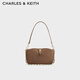 CHARLES&KEITH25冬新品復古絨面單肩腋下包法棍包新年禮物送女友CK2-20782753-1 Mocha Brown摩卡棕 S