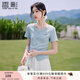 香影淺藍(lán)色t恤女短袖正肩2025夏季新款開叉漂亮獨特掐腰上衣小衫 淺藍(lán) M 160/84A/95-110斤
