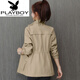 花花公子（PLAYBOY）立領(lǐng)風(fēng)衣女短款2025年流行新款春裝韓版收腰休閑小個(gè)子春秋短外套 卡其色【雙層有里布】 XL 【建議115-125斤】