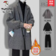 啄木鳥(niǎo)（TUCANO）【三件套】冬季加厚毛呢大衣男韓版潮流中長(cháng)款風(fēng)衣外套秋冬套裝男 【三件套】深灰色+高領(lǐng)毛衣+加絨西褲 XL
