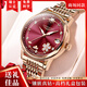 沖浪琴師瑞士正品認證女士全自動(dòng)機械表時(shí)尚鏤空超薄防水夜光女款名表 升級版L6169+酒紅色-鋼帶款