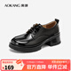 奧康（Aokang）官方女鞋 春季新款系帶單鞋英倫風(fēng)厚底增高百搭通勤小皮鞋女 黑色 系帶款 38