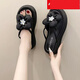 百麗踏松糕厚底拖鞋女2025新款夏季外穿仙女風(fēng)花朵網(wǎng)紅百搭時(shí)尚涼鞋女潮 黑色 37