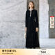 顏域法式復古絲絨小黑裙女裝2025新款冬裝收腰裙子長(cháng)袖圓領(lǐng)連衣裙 黑色 L/40
