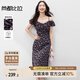 尚都比拉荷葉袖肩帶可調(diào)節(jié)方領碎花裙女夏季度假風氣質(zhì)連衣裙垂感中長裙
