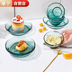 康寧餐具 碗碟套裝湖綠色餐具8件組耐熱玻璃飯碗盤(pán)子微波爐可用