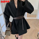 口旋特大碼赫本風(fēng)毛呢外套女秋冬胖mm寬松呢子大衣斗篷風(fēng)衣300斤ins潮 黑色912好質(zhì)量送腰帶 M 98-105斤穿