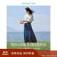 茵曼法式馬面牛仔半身裙女夏復古中高腰高級A字傘裙子 牛仔藍 XL 
