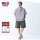 無(wú)印良品（MUJI）男式?jīng)龈泻嗬I(lǐng)短袖T恤 男士打底衫男款25年夏季涼感物語(yǔ)男裝 藏青色條紋 L (175/100A)