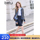 百圖betu女裝2025春季新款短外套翻領(lǐng)條紋拼接假兩件外套女2502T54 藏青 M