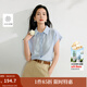 茵曼（INMAN）涼感亞麻法式系帶襯衫2025夏季女裝新款寬松蝙蝠袖襯衣上衣 淺藍色 S