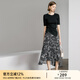 顏域黑色印花半身裙女裝2024新款夏裝時(shí)尚氣質(zhì)半裙中長(cháng)款高腰裙子 黑花 M/38