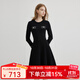 Scofield小香風(fēng)女裝法式輕奢圓領(lǐng)收腰氣質(zhì)黑色長(cháng)袖連衣裙 黑色 L 170