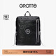 GROTTO個(gè)樂(lè )黑石雙肩包大容量褶皺綿羊皮軟皮背包電腦包通勤旅行包 黑石背包L（銀標）