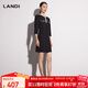藍地（LANDI）撞色釘珠圓領(lǐng)寬松七分袖連衣裙女年秋季新款短裙 黑色 S