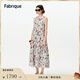 Fabrique巴洛克玫瑰桑蠶絲棉荷葉邊印花無(wú)袖連衣裙2025夏季新品長(cháng)裙 霧灰色 S
