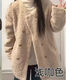 大碼胖mm女裝2025秋冬毛毛雙排扣加厚大朵毛寬松復古時(shí)尚大外套 淺咖 6XL