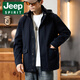 JEEP SPIRIT美式重磅純棉外套秋冬季新款休閑復古大碼戶(hù)外連帽工裝夾克 藏青色 XL 體重150-165斤