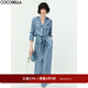 COCOBELLA渲染牛仔色印花襯衫裙女秋絲滑緞面通勤連衣裙FR922 藍(lán)色 M