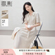 香影法式條紋襯衫連衣裙女2025夏裝新款泡泡袖襯衣翻領(lǐng)系帶收腰裙 杏色 M 160/84A/95-110斤