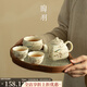 陶羽蘇打燒喜上枝頭四方壺陶瓷泡茶壺家用玻璃托盤茶杯主人杯功夫茶具 萱草鶯飛一壺三杯+海棠盤