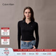 Calvin KleinJeans25秋季新款女士休閑通勤ck刺繡羅紋彈力純色長(cháng)袖T恤POLO衫