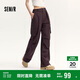 森馬休閑褲女顯腿長(cháng)吸濕速干闊腿褲春秋彈力工裝褲109524127003
