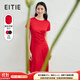 愛(ài)特愛(ài)（EITIE）純色收腰a字連衣裙夏季新款簡(jiǎn)約通勤垂墜氣質(zhì)優(yōu)雅6607331 紅蔓61 L 165