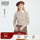 Teenie Weenie小熊女裝T恤2025秋季新款時(shí)髦寬松條紋長(cháng)袖短款上衣 卡其色 L