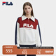 FILA 斐樂(lè )官方女子套頭衛衣休閑寬松拼色針織翻領(lǐng)上衣 鮮乳白-IV S