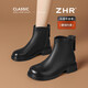 ZHR頭層牛皮革馬丁靴女冬法式厚底短靴保暖加絨瘦瘦裸靴 CK23A黑色39