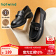 熱風(fēng)（Hotwind）商場(chǎng)同款復古百搭樂(lè )福鞋通勤女鞋25年春季時(shí)尚簡(jiǎn)約小皮鞋粗跟 01黑色 牛頭層皮革 38 240mm