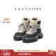 COZY STEPS可至【方槍槍同款】女士冬季新款厚底羊皮毛一體保暖貝果雪地靴 暖意灰白+曜石黑 37