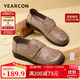 意爾康女鞋舒適平底媽媽鞋輕便休閑鞋中老年單鞋女 13417W 豆沙 37