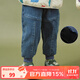 papa爬爬冬季兒童牛仔褲加絨保暖男女寶寶休閑束腳長(cháng)褲洋氣時(shí)髦 深藍色 100 cm