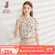 經(jīng)典故事（JANE STORY）黑色印花襯衫女夏季2024新款短袖雪紡衫上衣知性收腰法式襯衣短款 杏黑色花 L