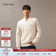 Calvin KleinJeans秋冬男女情侶休閑通勤ck刺繡V領(lǐng)絞花純棉針織衫J326795 YBI-牛乳白 L
