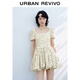 UR夏季新款女裝法式甜美撞色波點(diǎn)花苞U領(lǐng)連衣裙UYU750125 米白印花 S